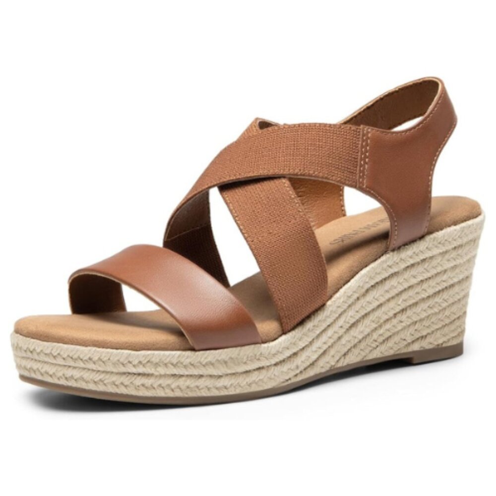 DREAM PAIRS Women's Platform Espadrilles Wedge Sandals, Elastic Ankle Brown 11M